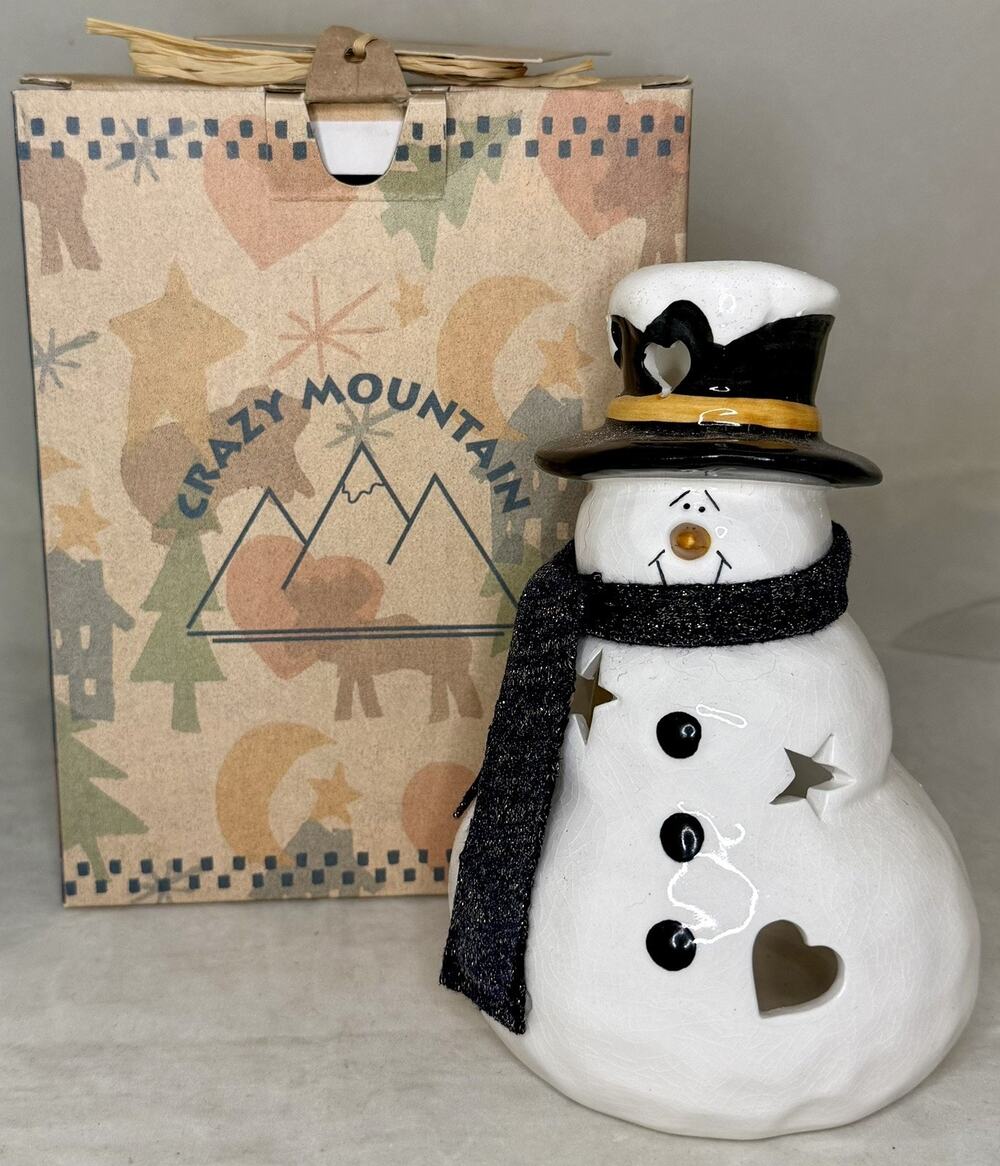 Crazy Mountain Helena Cook's “Heartstrings Coll.” Crackle Snowman Votive Holder